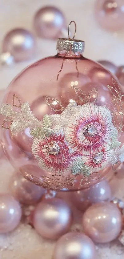 Elegant pink ornament with floral embroidery, perfect for mobile wallpaper.