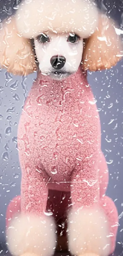Elegant pink poodle with pastel background.
