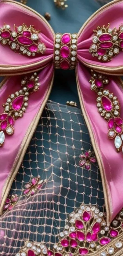 Intricate pink ribbon with beads in luxury design.