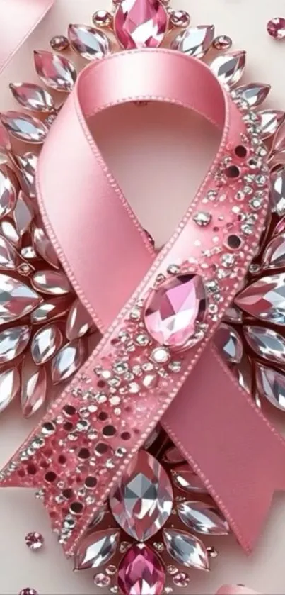 Elegant pink ribbon adorns a jeweled design.