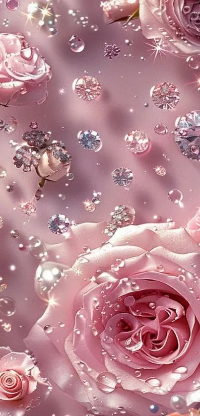 Pink roses and glittering gems mobile wallpaper.
