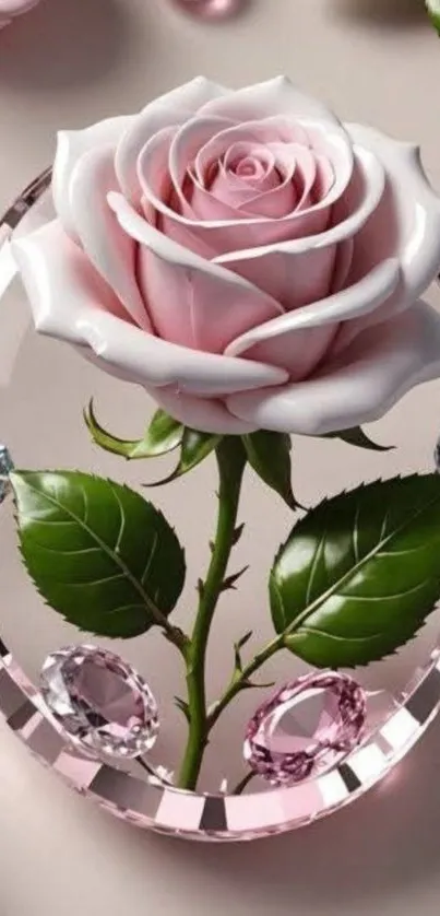 Elegant pink rose inside crystal design wallpaper.