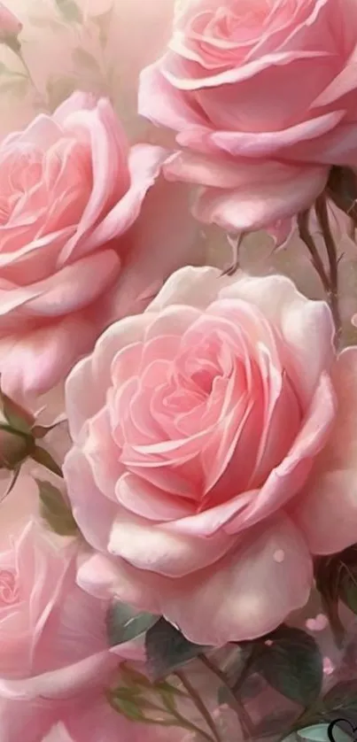 Elegant pink roses in full bloom, serene floral design.