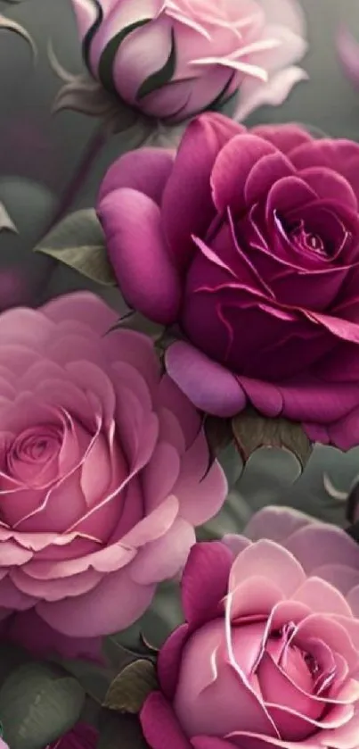 Beautiful mobile wallpaper with pink rose blossoms.