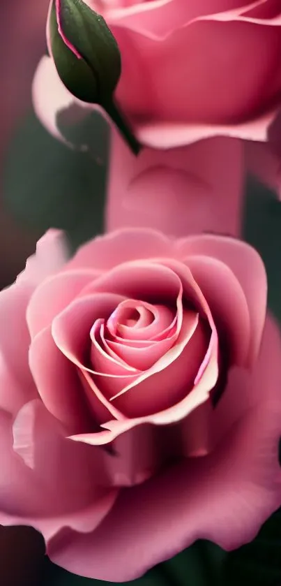 Elegant pink rose blossoms on a mobile wallpaper.