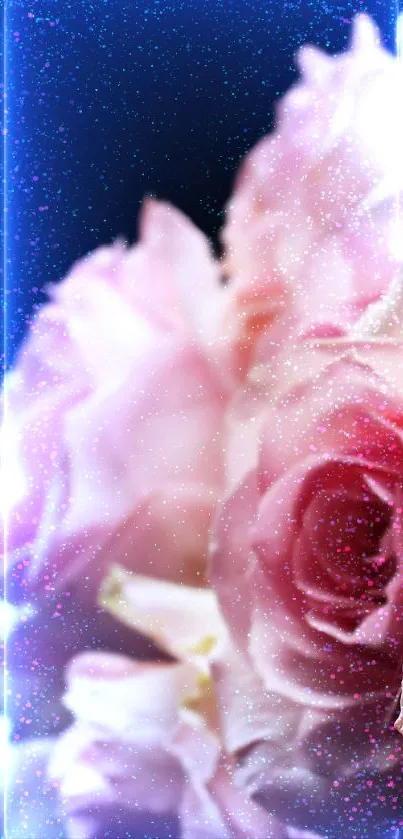 Elegant bouquet of pink roses on a dark background.