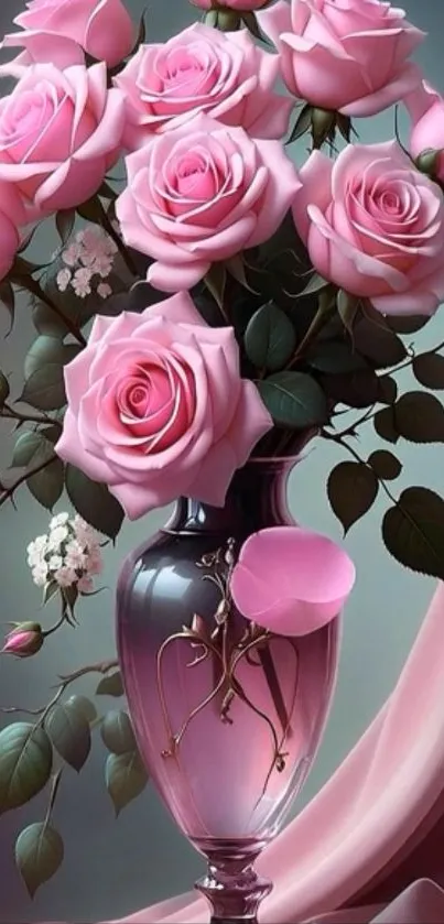 Elegant bouquet of pink roses in a glass vase.