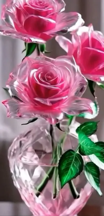 Elegant pink roses in a crystal vase wallpaper.