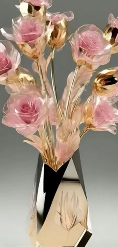 Elegant pink roses in a modern geometric vase.