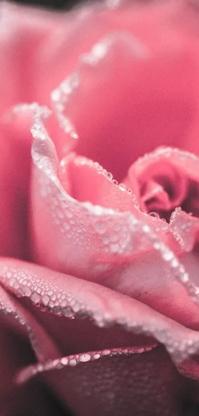 Close-up of a pink rose with dewdrops for mobile wallpaper.