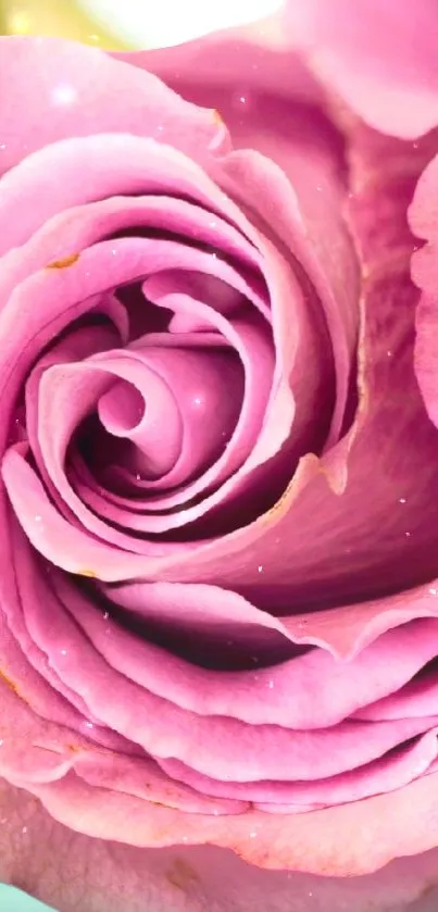 Close-up of a pink rose with delicate swirling petals.