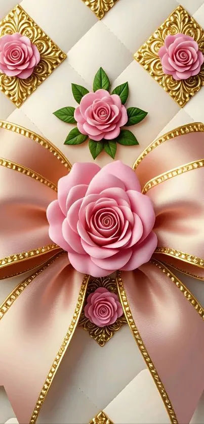Elegant pink rose with golden accents wallpaper.