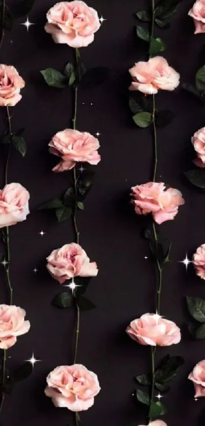 Vertical pink roses on a dark background wallpaper.