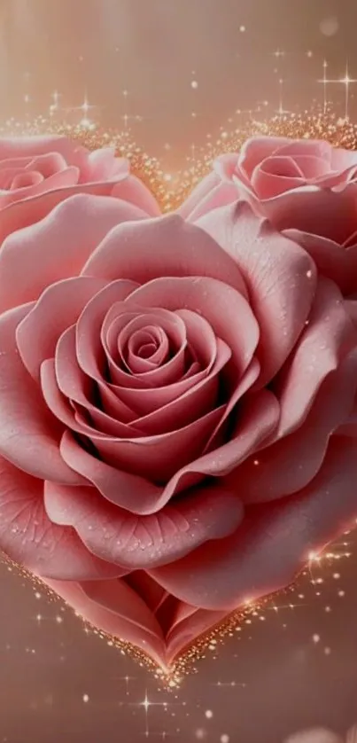 Heart-shaped pink roses with sparkle effect.