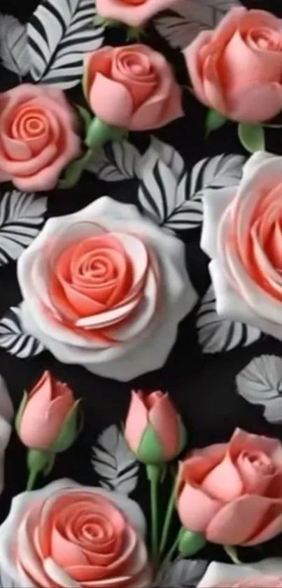 Pink roses with black leaves pattern wallpaper.