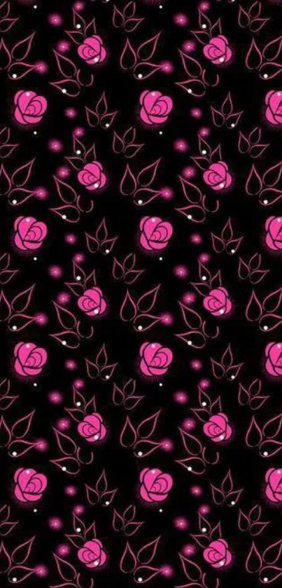 Mobile wallpaper featuring pink roses on a black background.