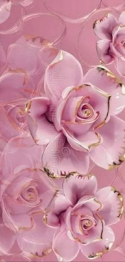 Elegant pink rose wallpaper with delicate floral design.