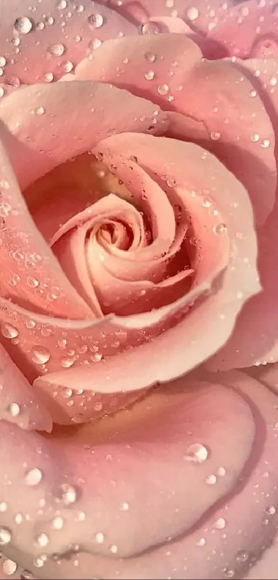 Close-up of a pink rose with dewdrops, perfect for mobile wallpaper.