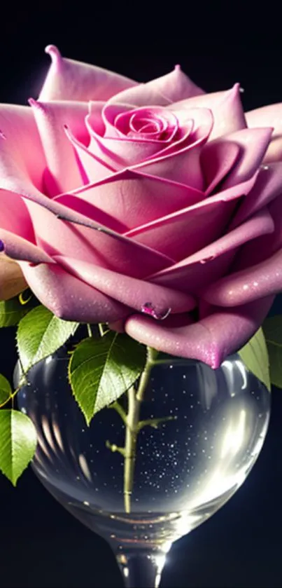 Elegant pink rose in a glass vase wallpaper.