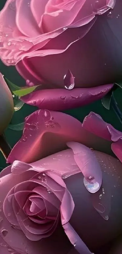 Elegant pink roses with dewdrops mobile wallpaper.