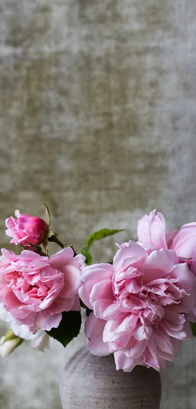 Elegant mobile wallpaper featuring pink roses with a textured background.