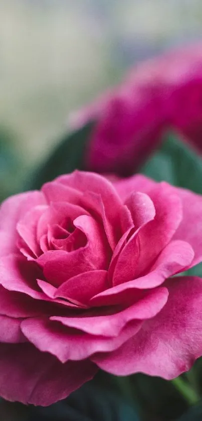 Beautiful pink rose with green leaves wallpaper.