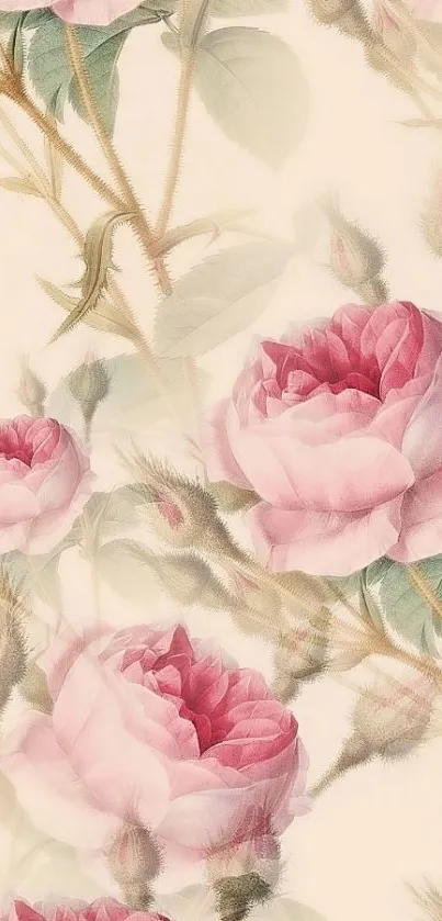 Elegant pink rose pattern on floral wallpaper with vintage design.