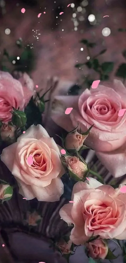 Elegant pink roses in a beautiful wallpaper design.