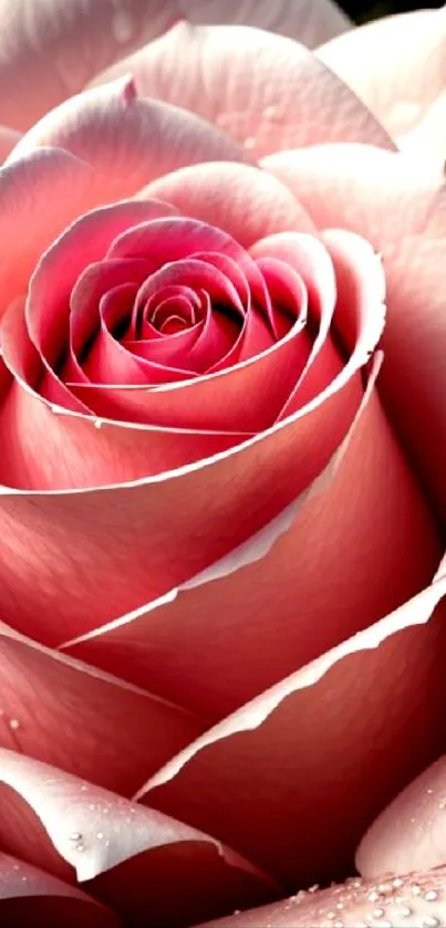 Elegant pink rose petals with dewdrops closeup on mobile wallpaper.