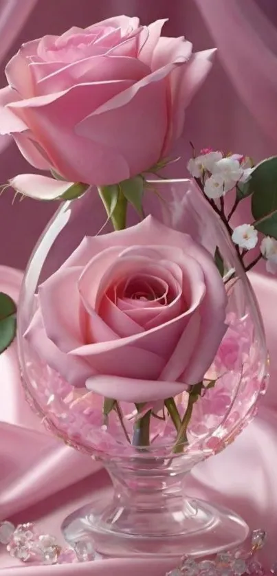 Beautiful pink roses in a glass vase.