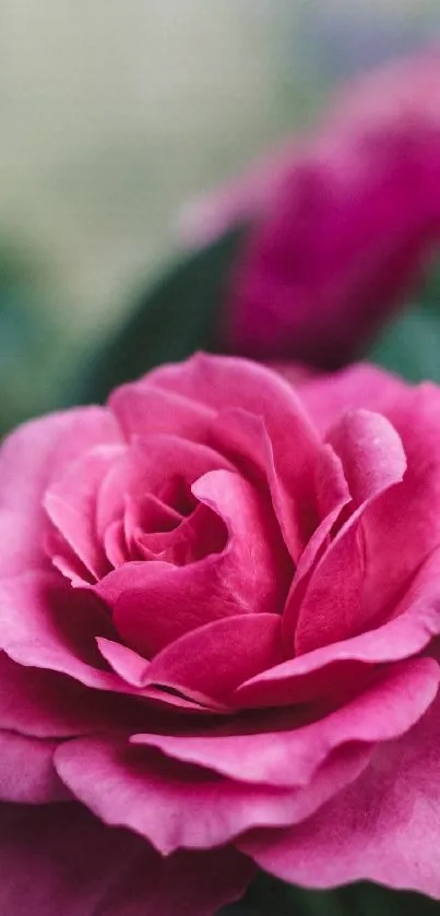 Close-up of a vibrant pink rose with detailed petals against a natural background.