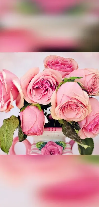 Elegant pink roses in a decorative vase, perfect for a mobile wallpaper.