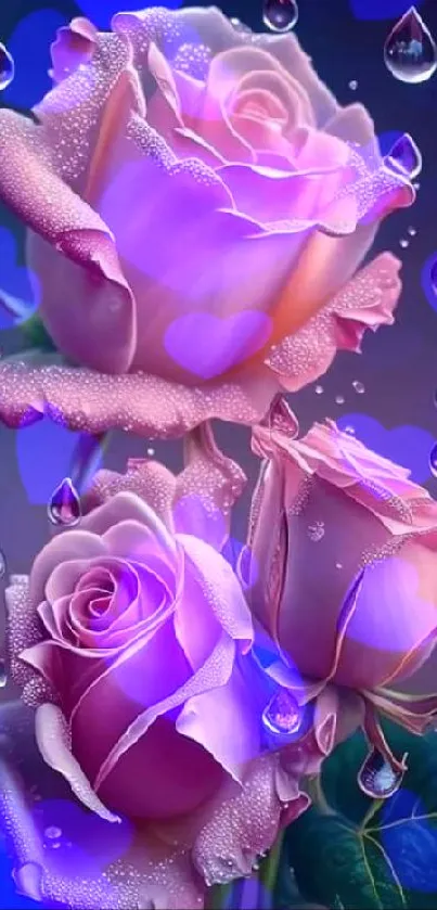 Elegant pink roses with dewdrops wallpaper.