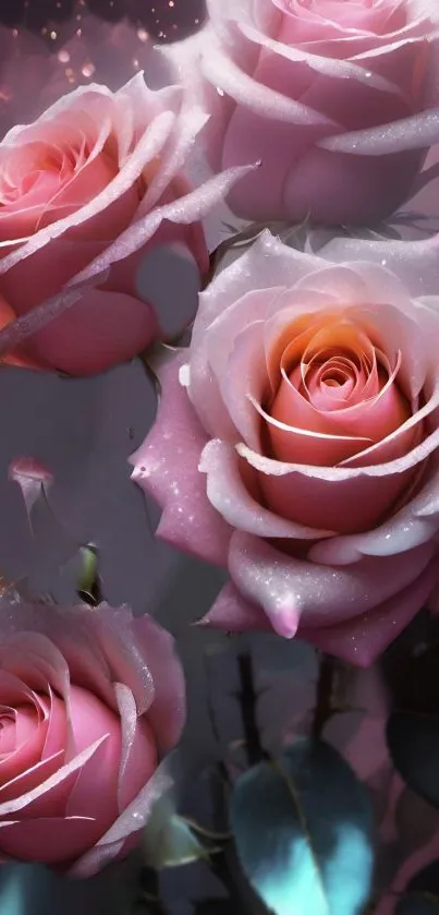 Close-up of elegant pink rose blooms.