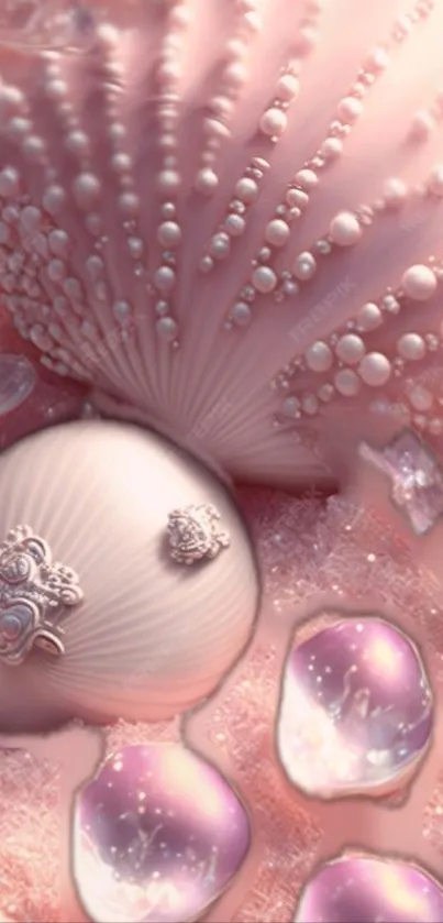 Elegant pink seashell mobile wallpaper with soft, detailed textures.