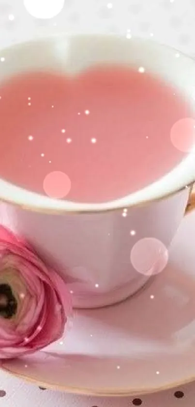 Elegant pink tea cup and flower wallpaper for mobile aesthetics.