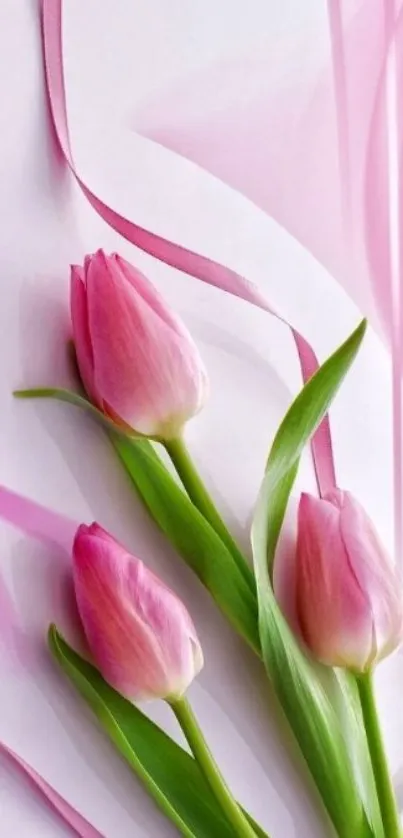 Elegant pink tulip and swirls mobile wallpaper with artistic floral design.