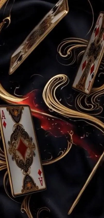 Artistic design of playing cards on black background.
