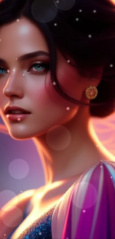 Elegant digital art portrait with vibrant colors and stunning beauty.