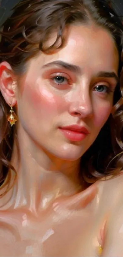 Elegant oil painting portrait of a woman on a mobile wallpaper.