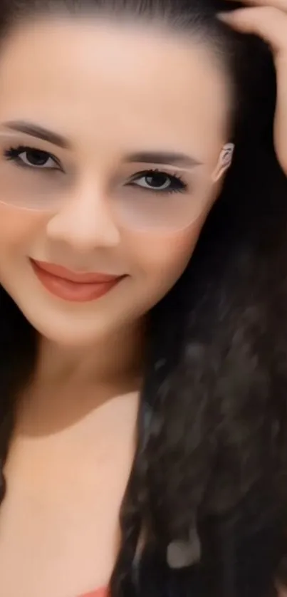 Close-up portrait of a woman with curly hair and a warm smile.