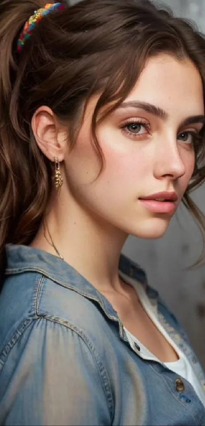 Young woman in denim jacket mobile wallpaper.