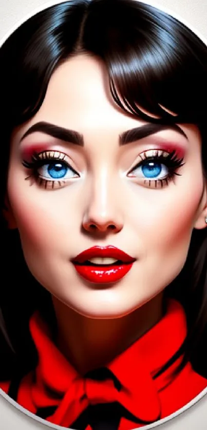 Stylish portrait wallpaper with vibrant red and striking blue eyes.