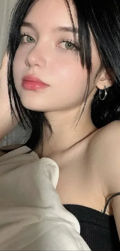 Elegant portrait mobile wallpaper with soft lighting.
