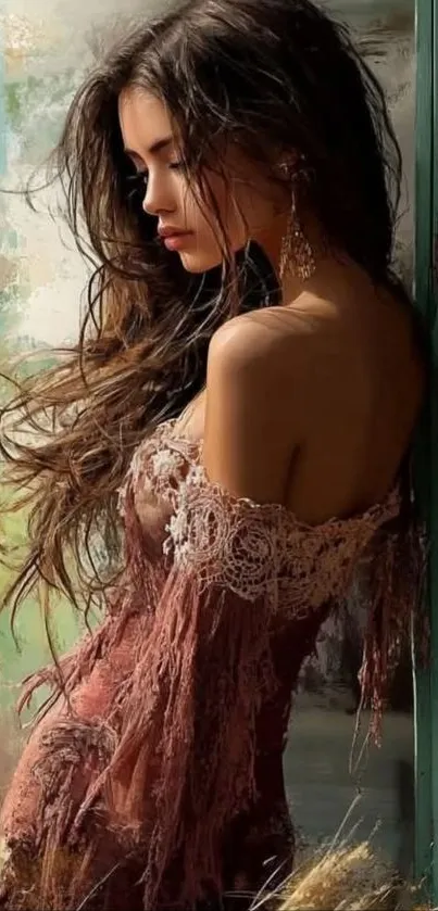 Elegant woman portrait with artistic background.
