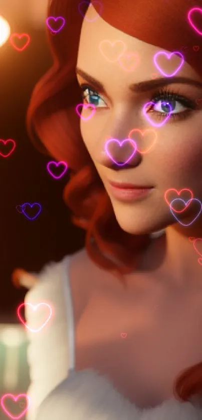 Stylized portrait of a red-haired character with blue eyes in elegant lighting.