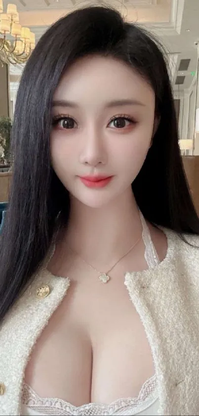 Elegant woman portrait with beige tones