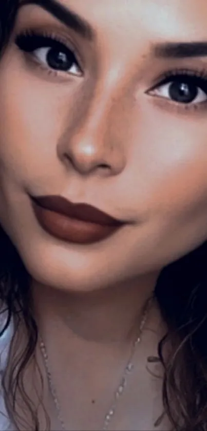 Close-up portrait of a person with elegant features and captivating eyes.