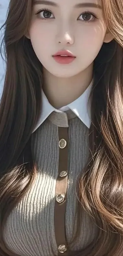 Elegant portrait wallpaper with long hair.