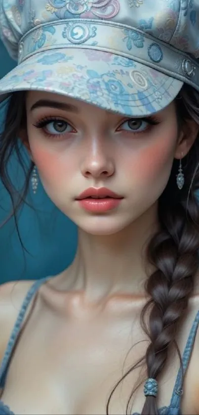 Young woman with floral hat in elegant portrait, showcasing style.